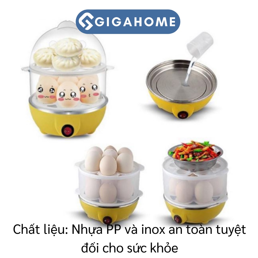 Nồi Hấp Trứng, Bánh Bao 2 Tầng Mini Đa Chức Năng GIGAHOME Tiện Lợi 6034