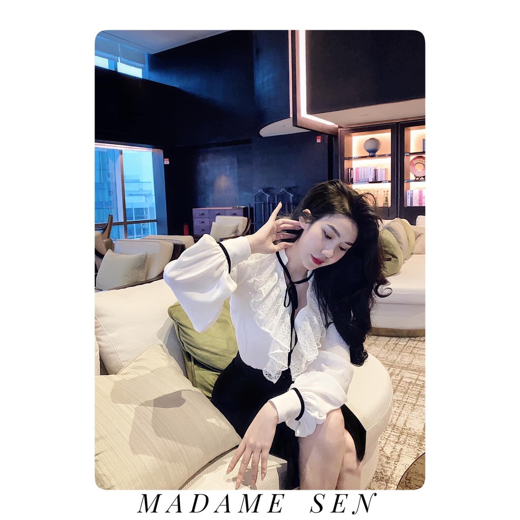 Áo sơ mi lụa tằm bèo phối dây nơ Madame Sen