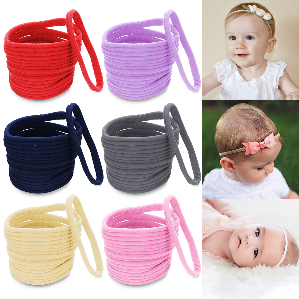 (hàng Mới Về) Set 10 Băng Đô Nơ Bằng Nylon Mềm Co Giãn Cho Bé Gái