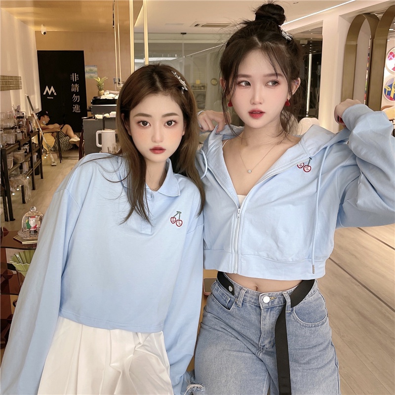 SUXI Áo Thun Polo Tay Dài Dáng Rộng Màu Sắc Đơn Giản Cho Nữ