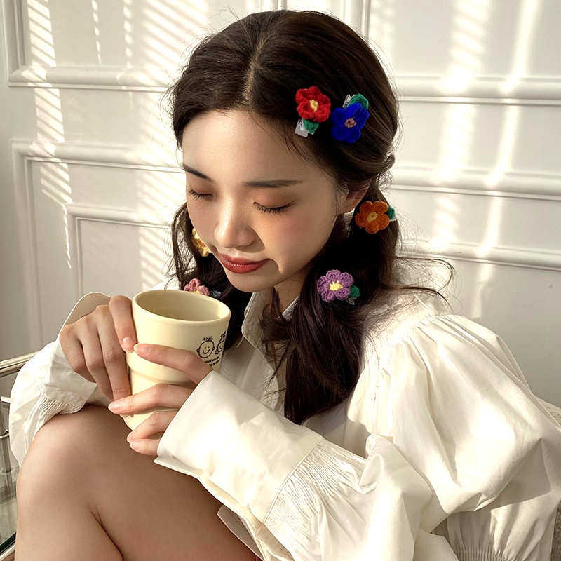 Kẹp tóc len hình hoa nhiều màu sắc dễ thương cho nữ