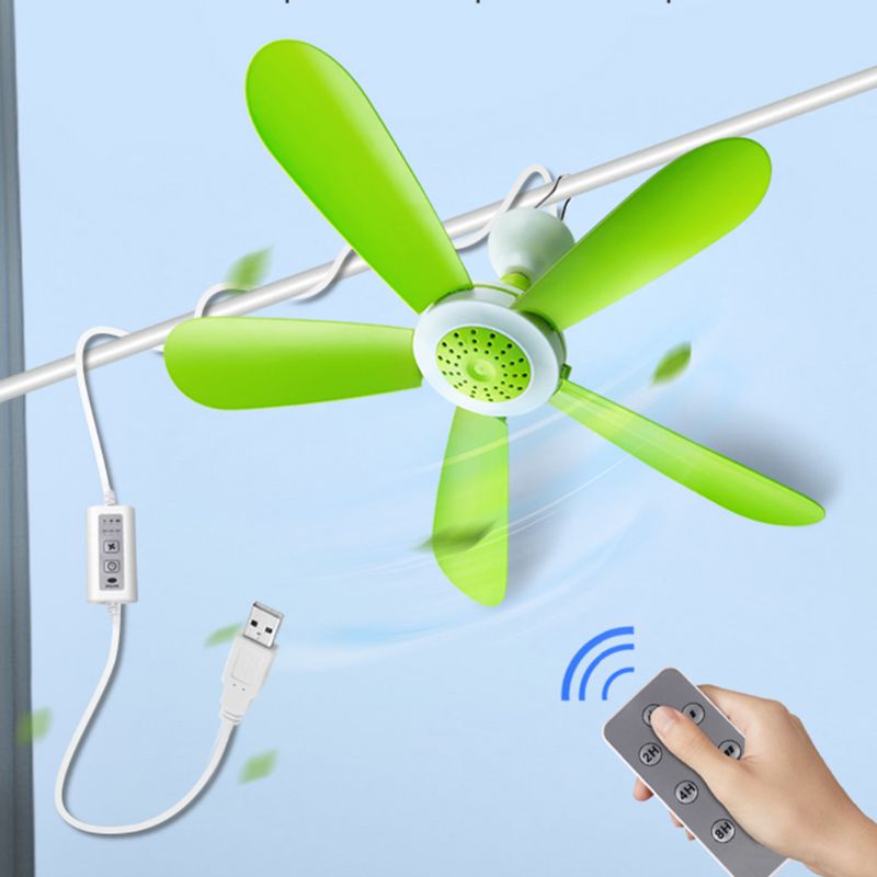 Quạt Trần 3 Bánh Răng Điều Khiển Từ Xa DC5V 5W USB Màu Xanh Lá Cây Dành Cho Lều Cắm Trại Ngoài Trời