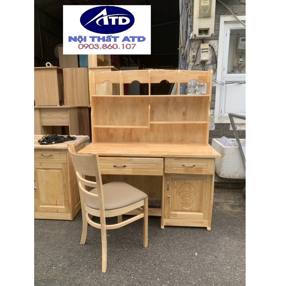 Bàn học sinh có gía sách bằng gỗ tự nhiên cho bé học sinh cấp 2 cấp 3 lớn y hình tphcm-bình dương
