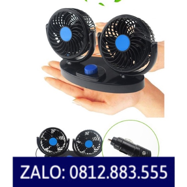 Quạt máy đôi 12v, 24v xoay 360 tiện ích trên ô tô, xe hơi cao cấp size nhỏ / to