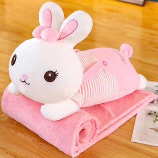 Sét gấu bông có mền 3in1 thỏ hồng