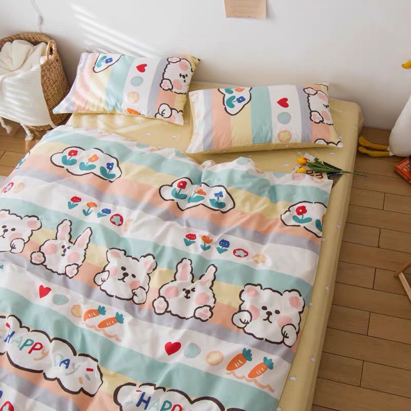 Bộ Chăn Ga Cotton POLY THỎ HỒNG KẺ 2020chăn, ga, cotton, ga nệm, chăn ga, cotton poly, chăn nệm, chăn ga gối, bedding️