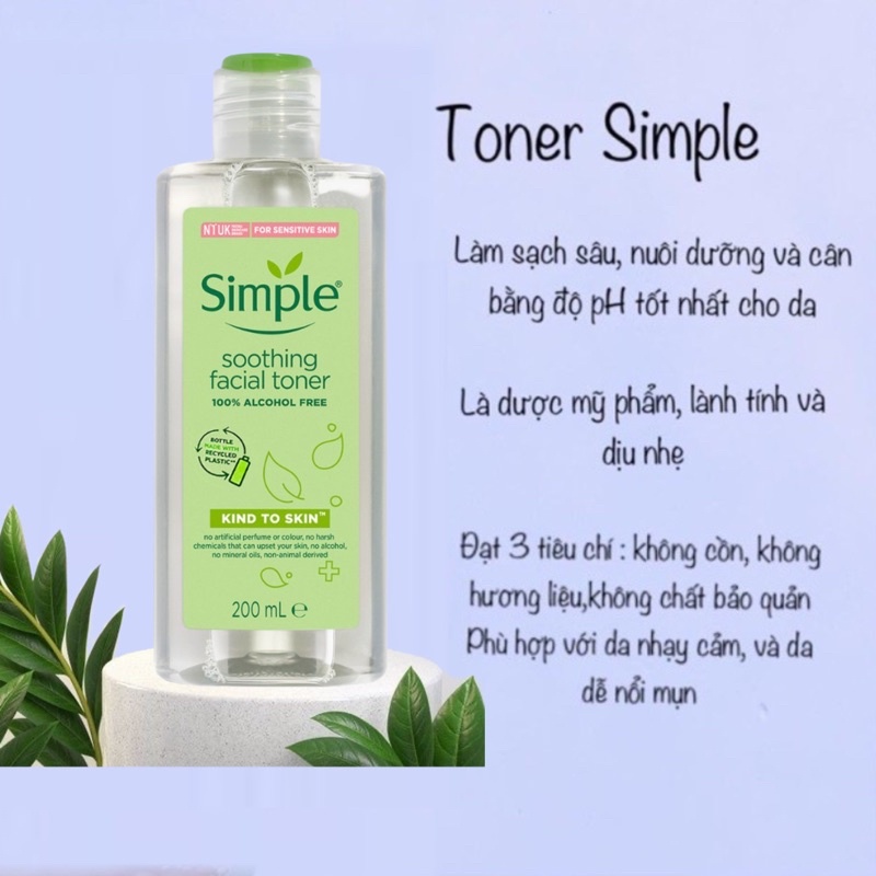 Nước Hoa Hồng Toner Simple Làm Sạch Chuyên Sâu 200ml