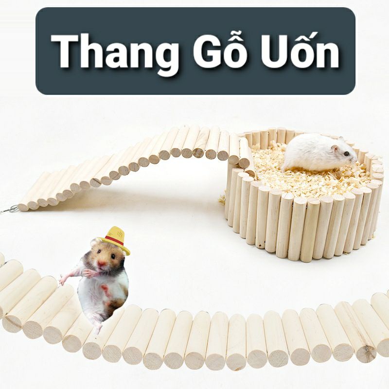 Thang gỗ uốn nhiều màu trang trí chuồng hamster