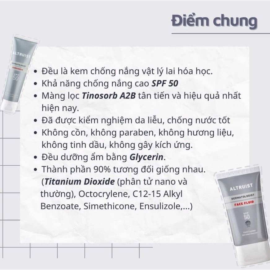 Kem Chống Nắng Cấp Ẩm, Bảo Vệ Da Khỏi Các Tia UVA/UVB Altruist Dermatologist 50ml/100ml/200ml