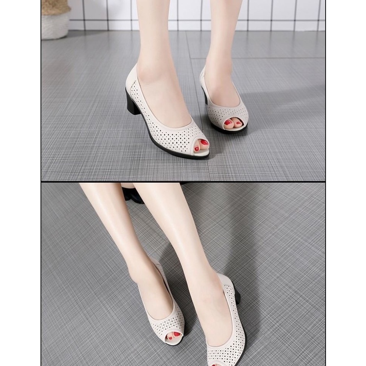 Giày Sandal Đế Mềm Vừa Và Thấp Hở Mũi Bằng Da Thật Thời Trang Mùa Xuân 2022 Cho Nữ