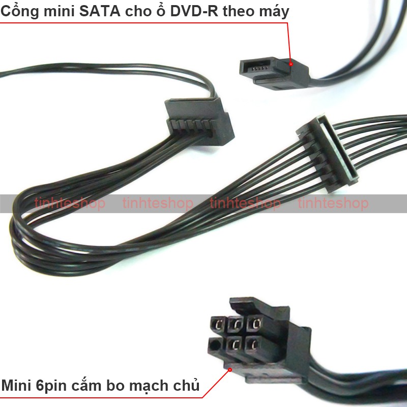 Cáp nguồn mini 6pin ra 2 SATA + 1 cổng mini SATA ổ đĩa quang dành cho Dell Vostro 3070 3670 3967 3977 3980 (75Cm)