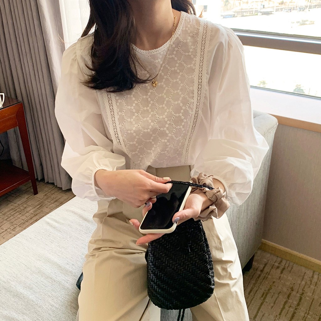 Áo babydoll tay bồng phối ren (hàng QC) - Ảnh thật