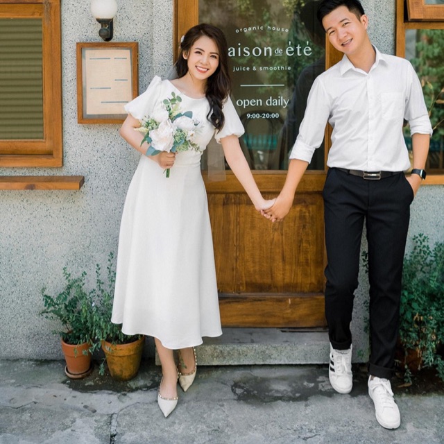( ẢNH THẬT SHOP CHỤP ) Váy Fera Chụp Ảnh Cưới 👗 Váy Đón Tiệc - Váy Nơ Sau - Váy Đan Dây Lưng - Váy Trắng Tay Bồng