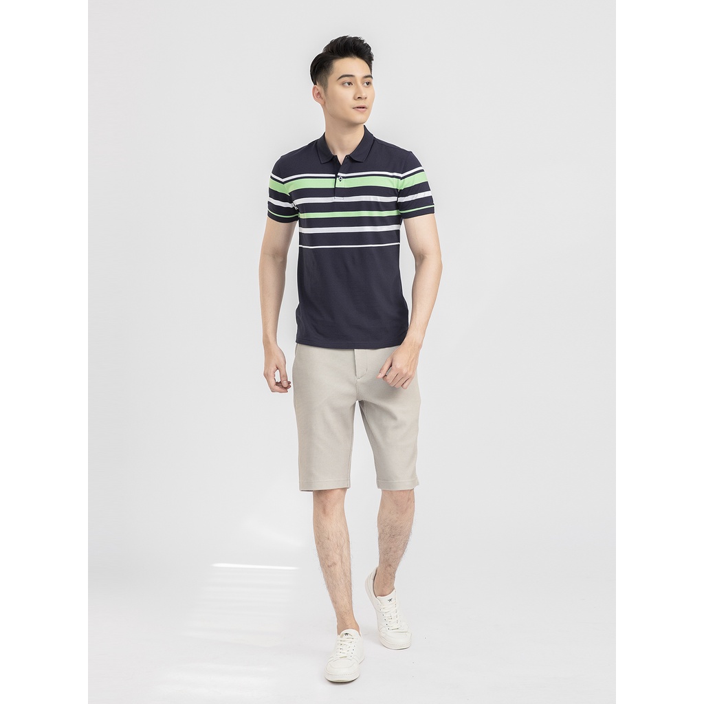 Áo thun ngắn tay có cổ cho nam ARISTINO hoạ tiết kẻ ngang phối màu, mềm nhẹ thấm hút tốt - APS001S1
