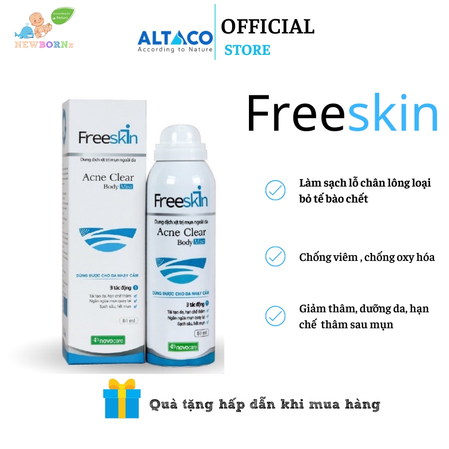 Xịt mụn lưng FREESKIN novocare - Sạch mụn, Hết thâm, Tự tin vai trần đón hè - Chai xịt công nghệ B.O.V 360° hiện đại