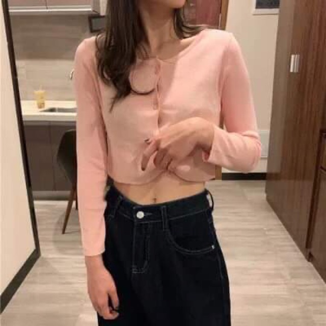 Áo croptop dài tay cúc dọc