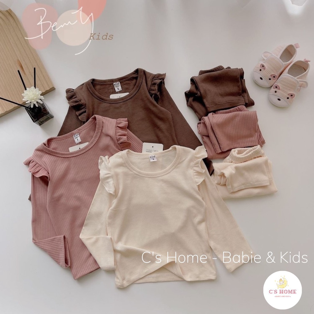 Bộ dài tay thu đông cho bé gái trơn màu chất thun tăm cotton mềm mịn size từ 6 - 15 kg, phong cách Hàn Quốc (M02)
