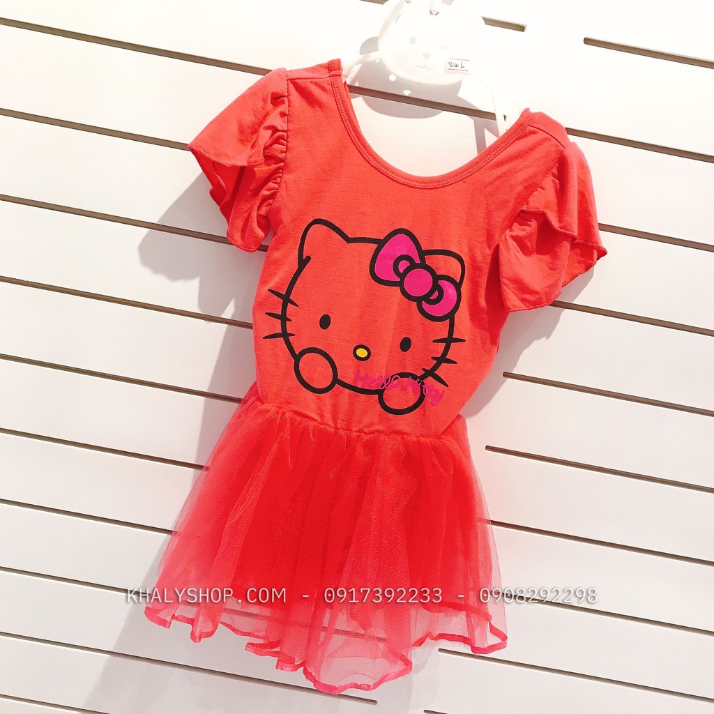 Đầm bơi tay ngắn hình Mèo Hello Kitty có 3 màu hồng lợt, hồng đậm, đen phối lưới siêu xinh cho bé gái - DBKT