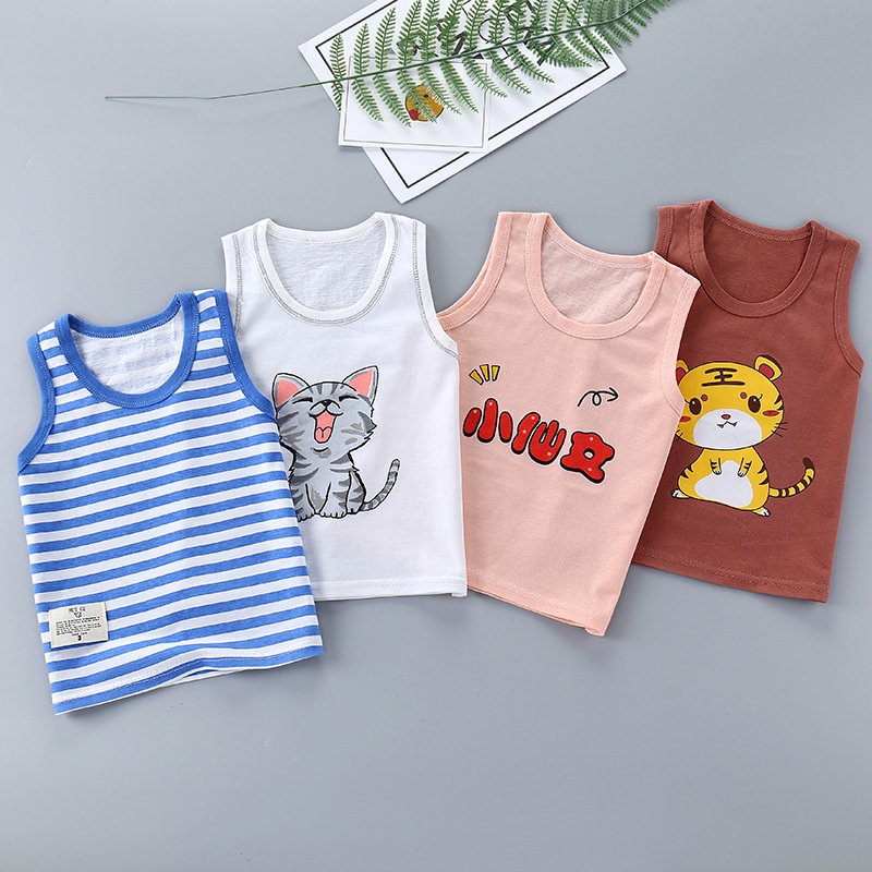 Áo thun sát nách cotton mỏng in họa tiết hoạt hình phong cách Hàn Quốc thời trang mùa hè đáng yêu cho trẻ em 73-130cm