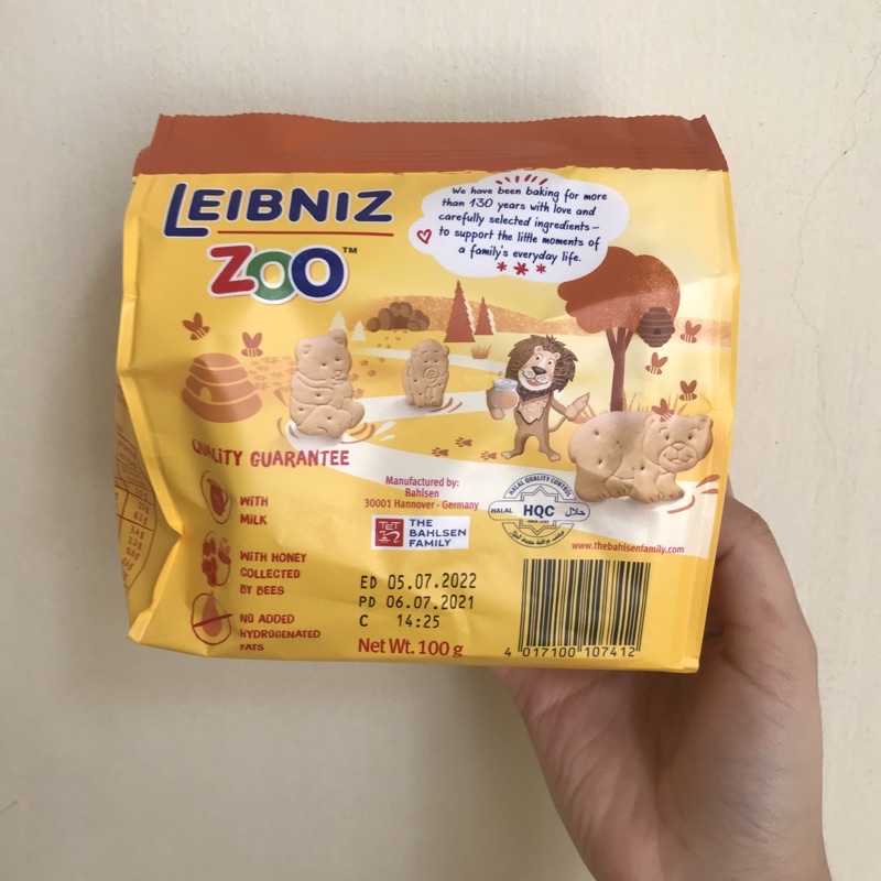 Bánh quy hình thú sữa và mật ong Leibniz Zoo gói 100g