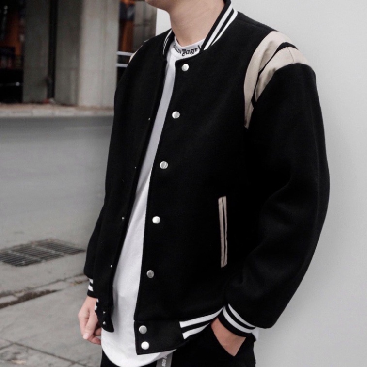 Áo Bomber💙FREESHIP💙 Áo Khoác Tay Viền Da Trắng  Phối Đồ Đẹp Hot 2021