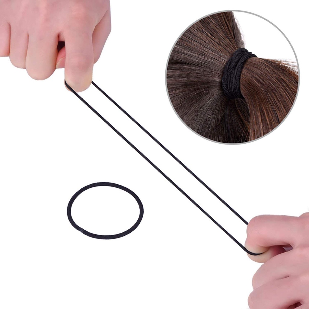 Bộ 50 Dây Buộc Tóc Cao Su Màu Đen Phong Cách Cổ Điển Cao Cấp Cho Nữ