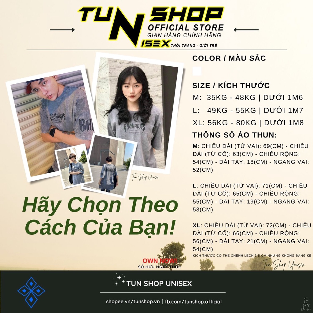 Áo Thun BAD HABITS LABEL Wash Unisex, Tee Phông Tay Lỡ Local Brand Bad Habit Bóng Tối Full Tag Nam Nữ TUN SHOP