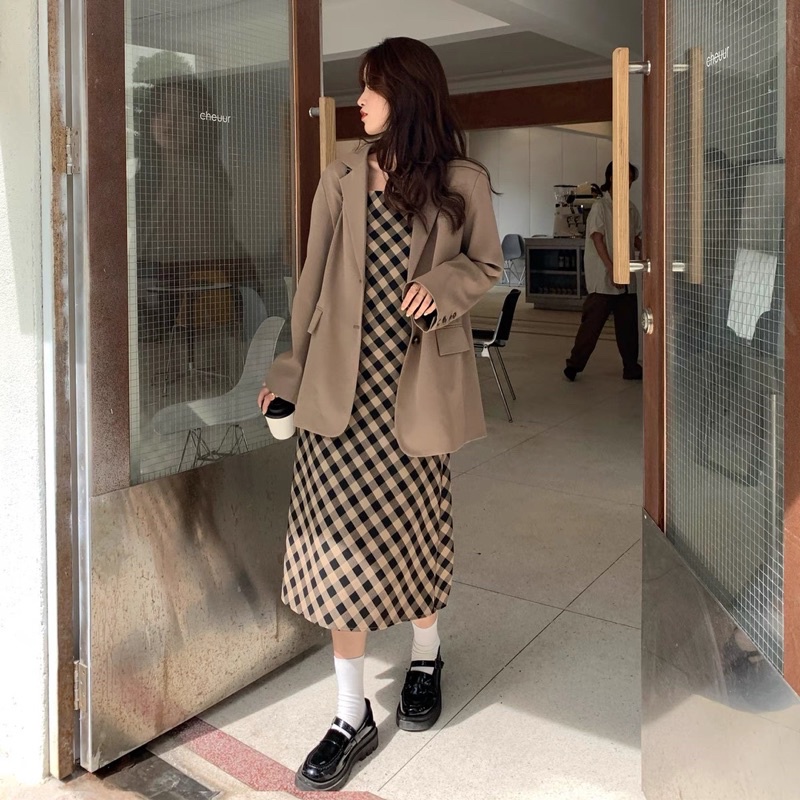 Set balzer phối đầm caro hai dây thời trang Nữ 6sstore