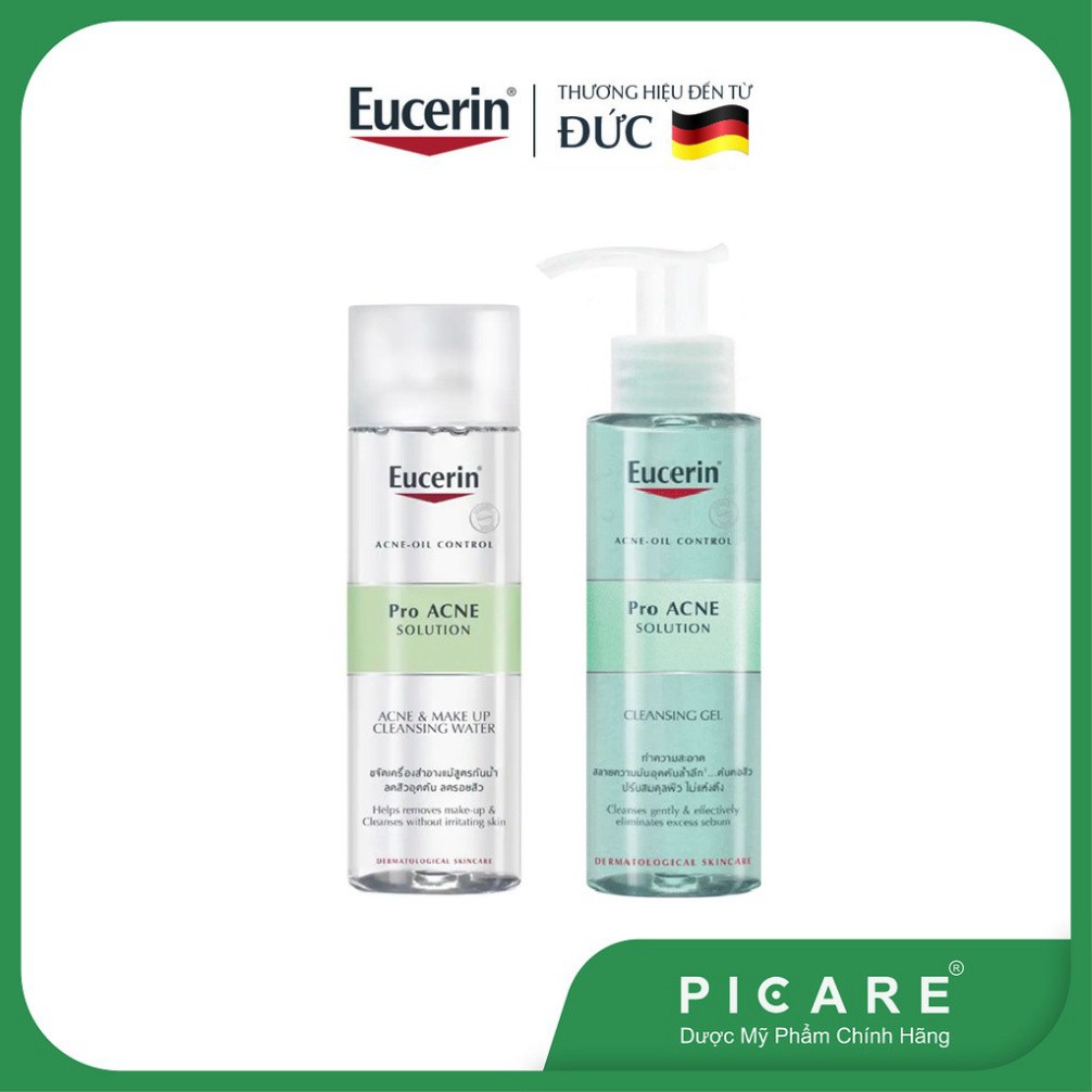 [CHÍNH HÃNG] Combo Eucerin Nước Tẩy Trang Acne Makeup &amp; Cleansing Water 200ml Và Proc Acne Cleansing Gel 200ml