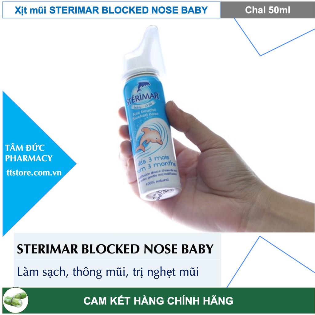 STERIMAR BLOCKED NOSE [chai 50ml] - Làm sạch, giảm nghẹt mũi (sterima / xịt mũi cá heo)