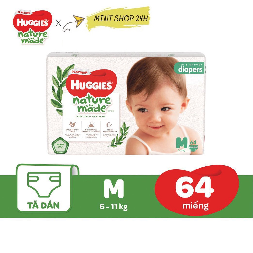 COMBO 3 Bỉm HUGGIES PLATINUM NATURE MADE size M58/L44/XL 38/XXL26/S82/NB60
