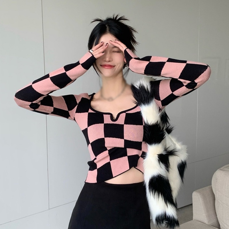 Áo Croptop Dệt Kim Tay Dài Thiết Kế Quyến Rũ