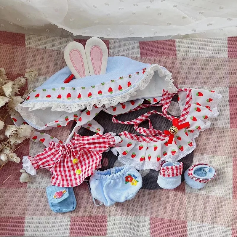 Bộ đồ Dâu mọng nướ cho bé doll 15cm 20cm