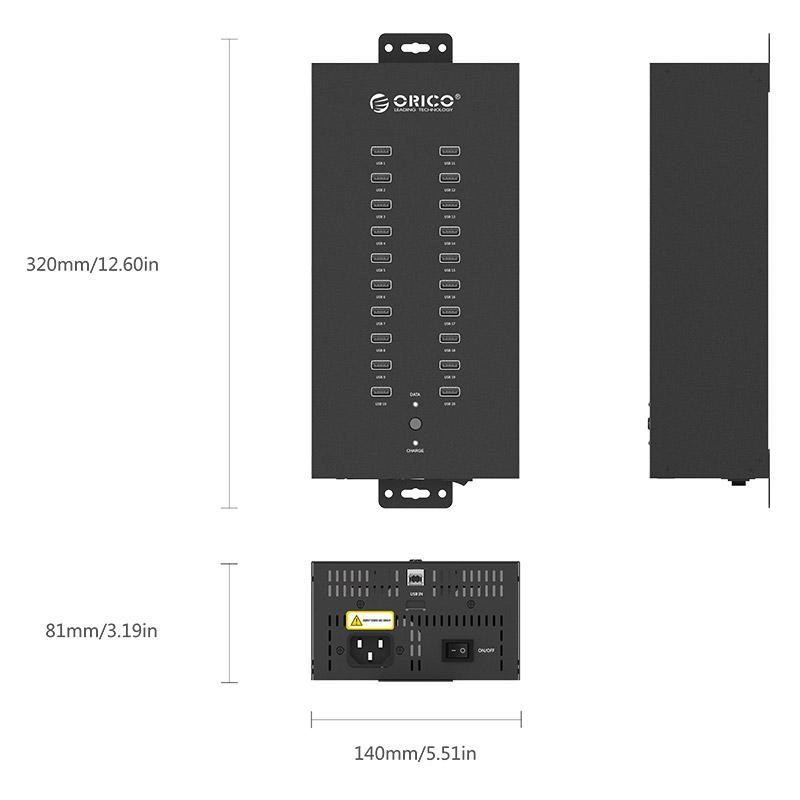 Bộ chia USB HUB Orico IH20P-EU-BK 20 cổng USB 2.0 - Hàng Chính Hãng