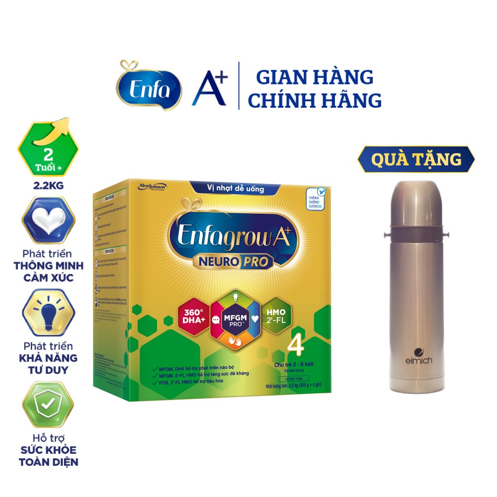 [Mã FMCGMALL -8% đơn 250K] [Tặng Phích Điện Elmich] Sữa bột Enfagrow A+ Neuropro 4 Vị thanh mát – 2.2kg