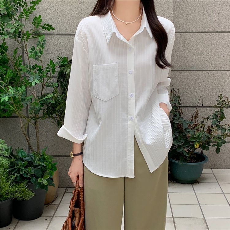 Áo sơ mi QKOOLE tay dài màu trơn thời trang Hàn Quốc cho nữ