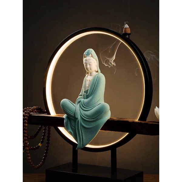 Tượng Quan Thế Âm Bồ Tát Gốm Tử Sa - Tượng Phật Trang Trí Decor Đèn Led Cao Cấp