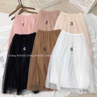 Chân váy lưới xoè dập li midi ( hình thật, đổi trả nếu không giống hình) V906