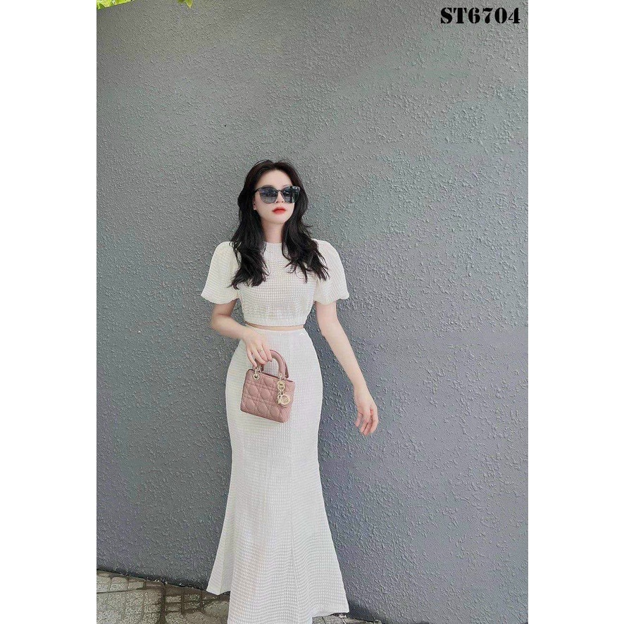 Set Đồ Nữ Đẹp ⚡𝙎𝙄𝙀̂𝙐 𝙎𝘼𝙇𝙀⚡ Set Bộ Áo Tay Bồng Phối Chân Váy Đuôi Cá Thời Trang  - 85252