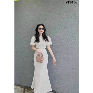 Set bộ áo tay phồng cổ trong phối chân váy đuôi cá sang trong, thanh lịch