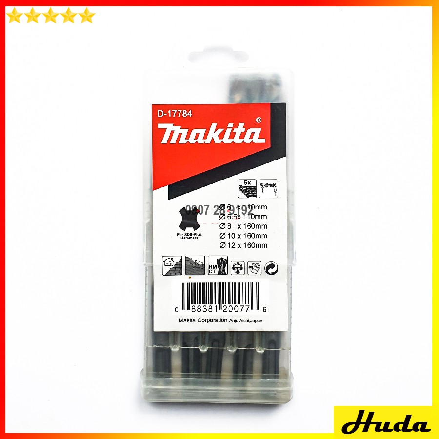 Bộ 05 mũi khoan bê tông Makita D-17784 chuôi gài SDS-Plus