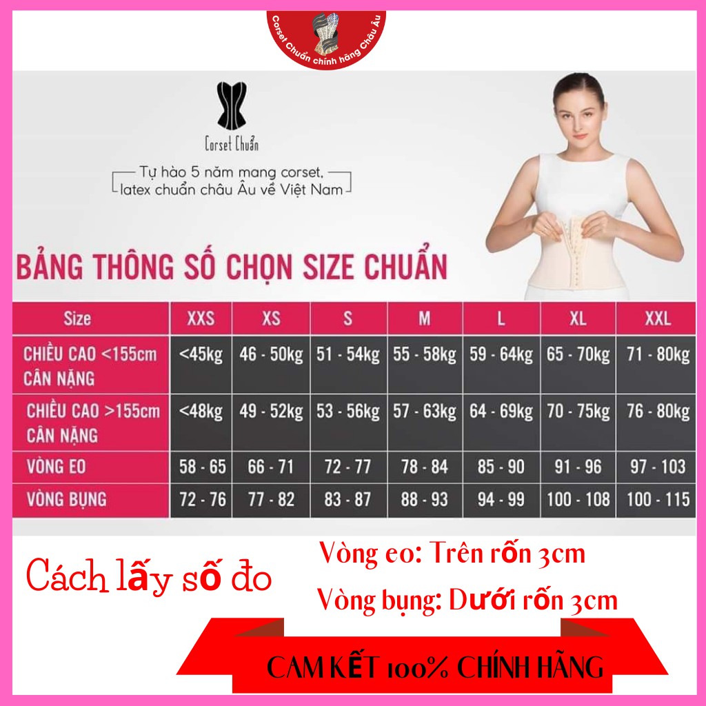 Nịt bụng latex giảm mỡ chính hãng 25 thanh xương không cuộn gập nhập khẩu Châu Âu- Corset Chuẩn | BigBuy360 - bigbuy360.vn