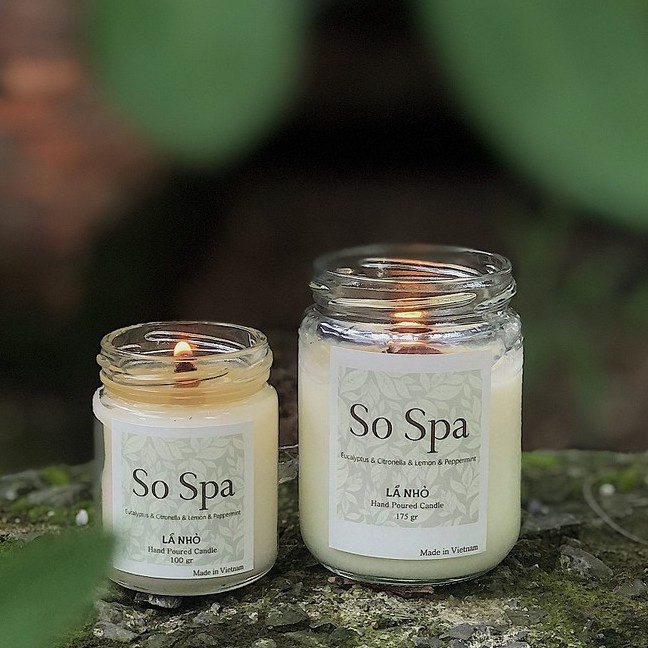 Nến thơm LÁ NHỎ - So Spa (Eucalyptus + Cintronella + Lemon + Peppermint) - Thư giãn - Tươi mới - Trong Lành.