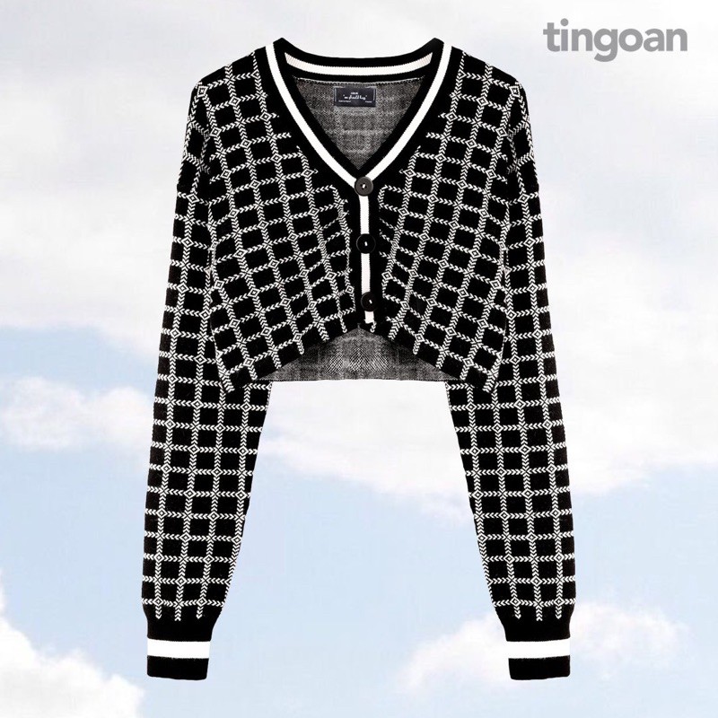 Áo khoác cardigan crop caro đen tingoan MISS BLING TOP/BL