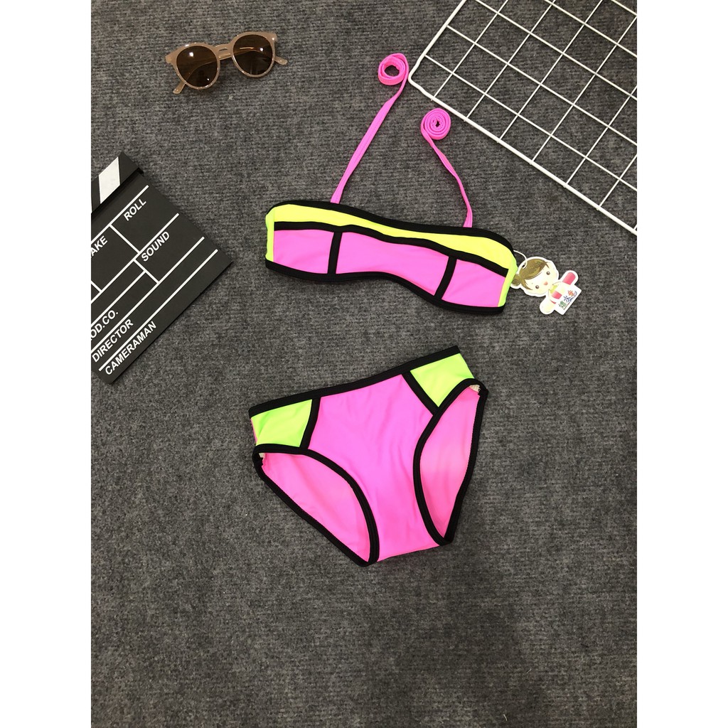 [3CE SHOP] Bộ bikini bé gái colorblock vải lycra may đồ bơi cao cấp mềm mại, co giãn