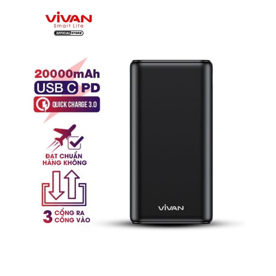 Pin Sạc Dự Phòng VIVAN VPB-H20S 20.000mAh 3 Output & 3 Input 22.5W PD QC 3.0 LED Hiển Thị Pin - BH 12 THÁNG 1 ĐỔI 1