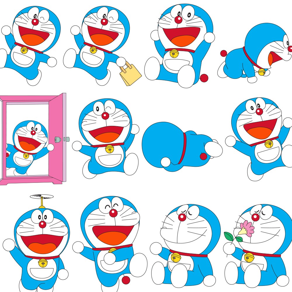 Bộ 35 Sticker Doremon - Hình Dán Mèo Doreamon Trang Trí Mũ Bảo Hiểm Điện Thoại Xe Máy - Chống Thấm Nước