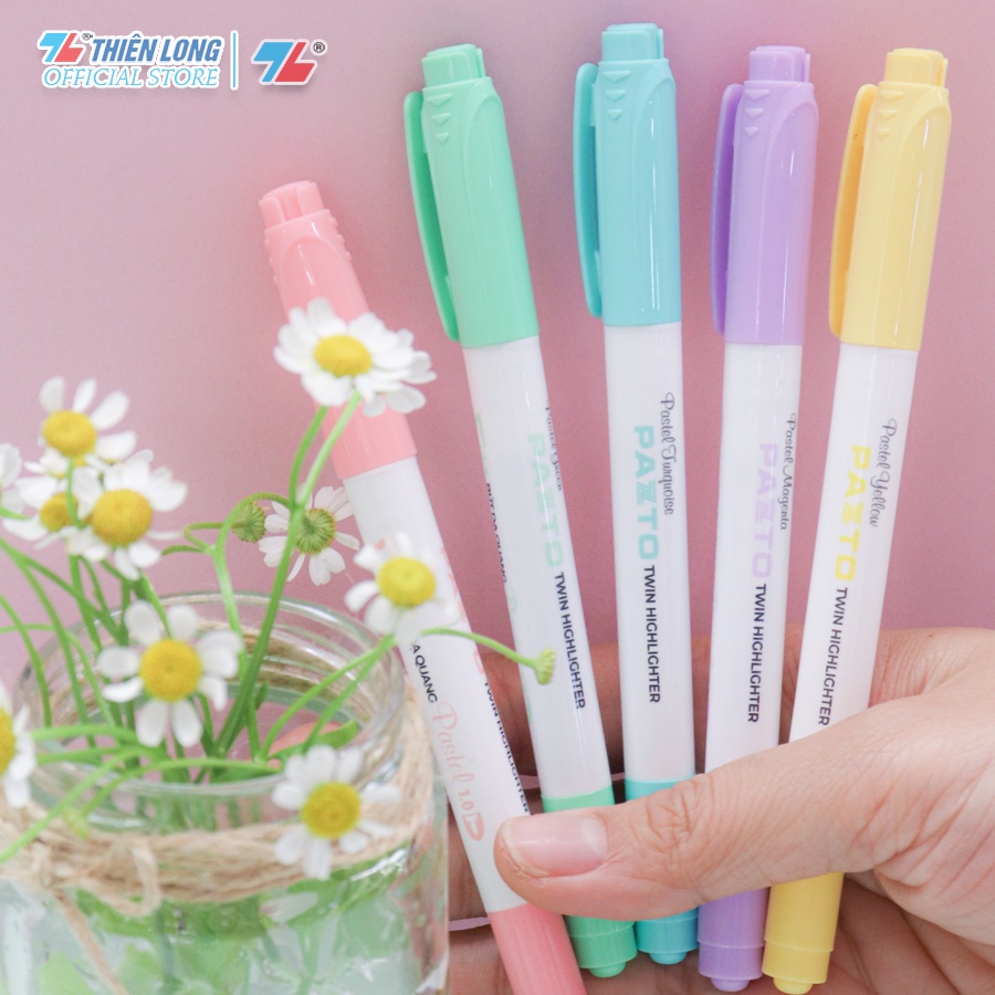 Bút dạ quang màu Pastel Thiên Long Pazto rửa được - Không để lại vết khi Photocopy - HL-016