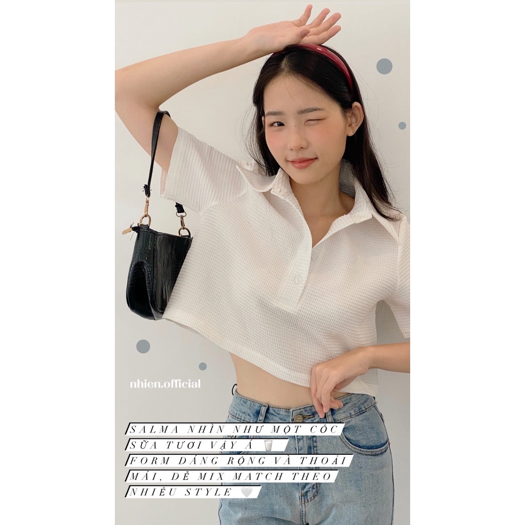 Áo sơ mi croptop nữ SAMLA, croptop Polo trắng_Nhienvintage BA1