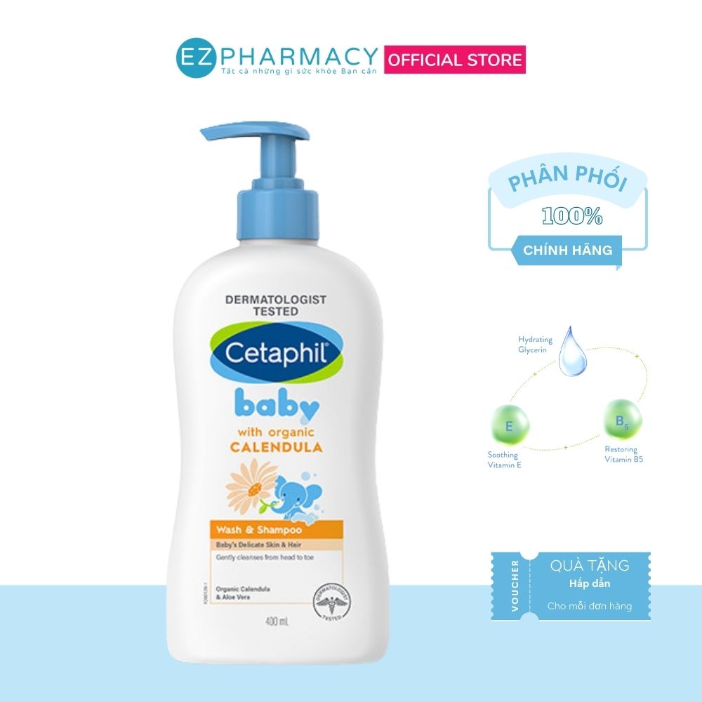 Sữa tắm gội dịu nhẹ cho bé Cetaphil Baby Wash & Shampoo with Organic Calendula